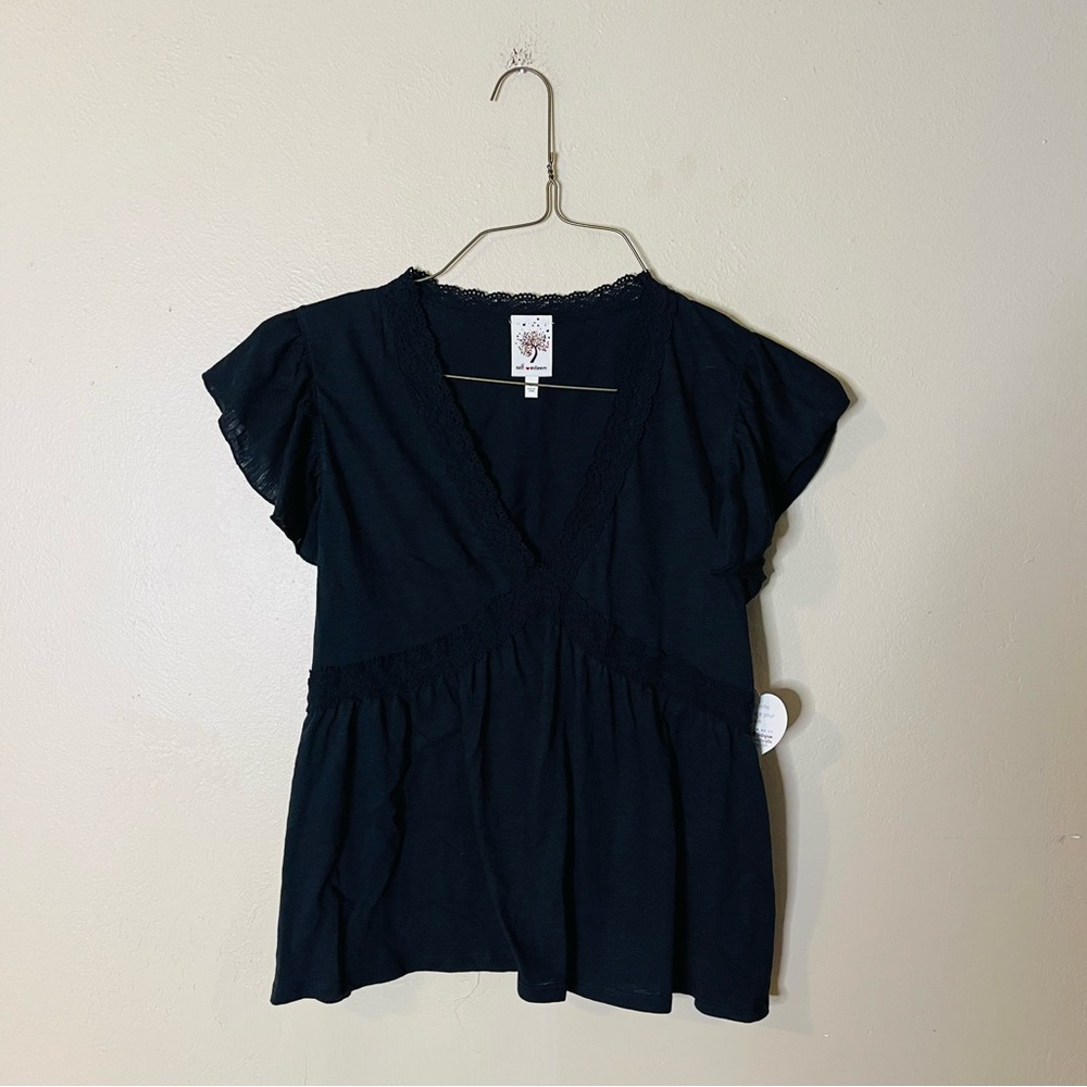 NWT Black Crochet Accent Top